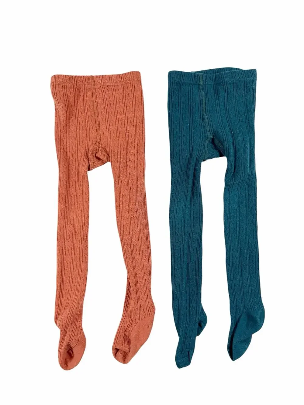 Little Stocking Co. Cable Knit Tights Bundle 3–4 Years Rust & Teal 2 Pair